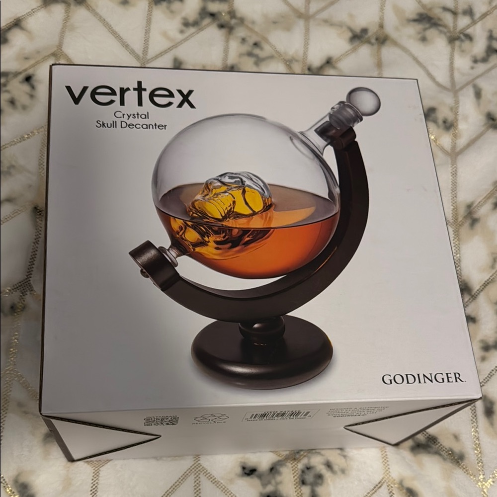 Godinger Vertex Crystal Skull Decanter with Amber and Dark Brown